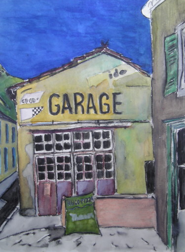 Painting titled "Ancienne garage" by Suzanne Piesk, Original Artwork, Watercolor