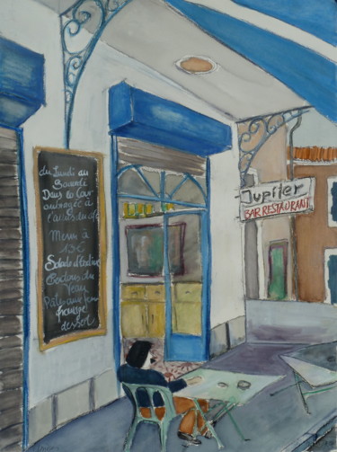 Malerei mit dem Titel "Café Vignières" von Suzanne Piesk, Original-Kunstwerk, Aquarell