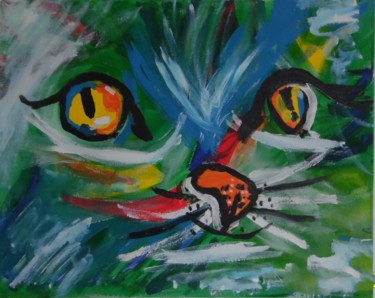 Malerei mit dem Titel "Katzen Gesicht Bunt" von Suzanne Von Schledorn, Original-Kunstwerk, Acryl