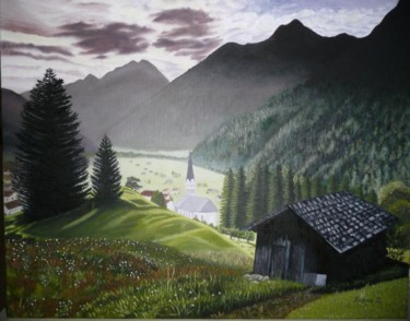 Painting titled "Paysage Alpin" by Suzanne Plante, Original Artwork, Oil