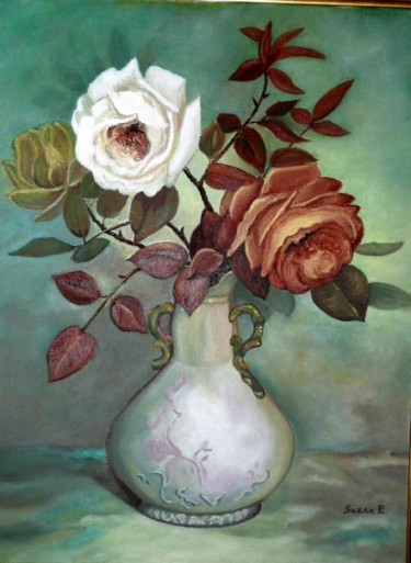 Painting titled "Les roses de l'amour" by Suzanne Plante, Original Artwork, Oil
