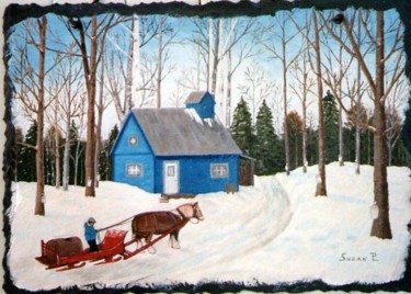 Peinture intitulée "La cabane à sucre d…" par Suzanne Plante, Œuvre d'art originale, Autre