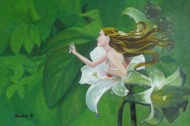 Painting titled "Femme fleur" by Suzanne Plante, Original Artwork, Oil