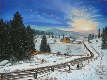 Pittura intitolato "aube-hivernale.jpg" da Suzanne Plante, Opera d'arte originale, Olio