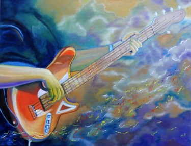 Malerei mit dem Titel "Le guitariste" von Suzanne Plante, Original-Kunstwerk, Öl