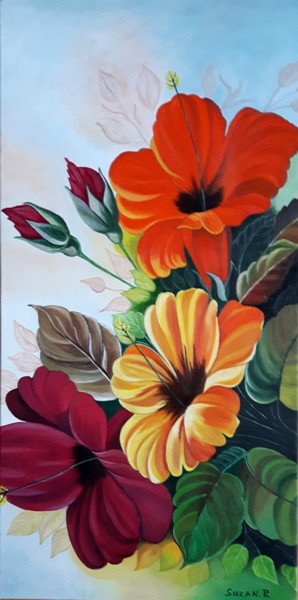 Painting titled "parfum-floral." by Suzanne Plante, Original Artwork, Oil