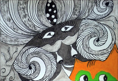 Peinture intitulée "cache-cat.jpg" par Suzel Chaigneau, Œuvre d'art originale, Fusain