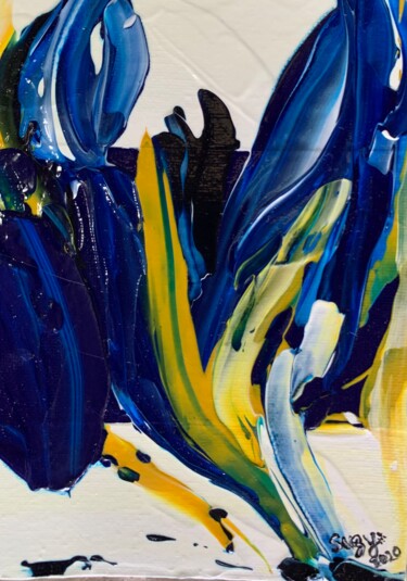 Painting titled "Blue and Yellow: Fl…" by Suzy Martin, Original Artwork, Acrylic