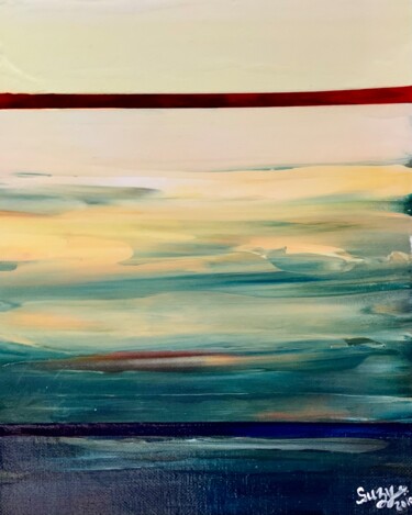 Painting titled "Red Line Sunset" by Suzy Martin, Original Artwork, Acrylic