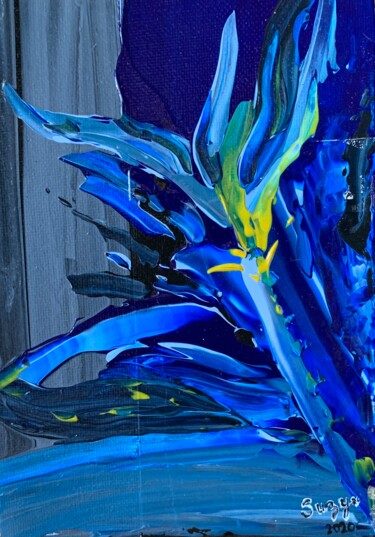 Painting titled "Textured Flower:Blue" by Suzy Martin, Original Artwork, Acrylic