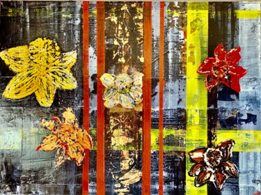Painting titled "5 Daffodils" by Suzy Martin, Original Artwork, Acrylic