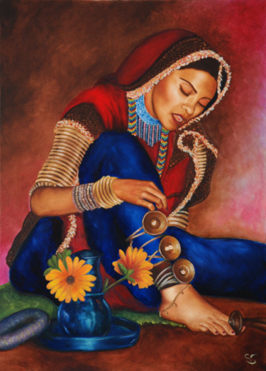 Peinture intitulée "Danseuse de Deogarh" par Stephanie Valentin, Œuvre d'art originale, Huile