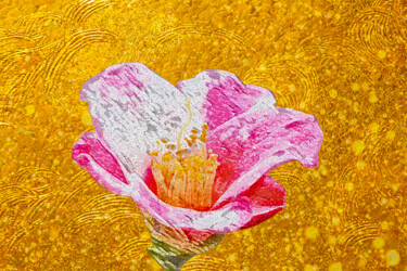 Arte digitale intitolato "Pink camellia gold…" da Svalvald Photo, Opera d'arte originale, Pittura digitale