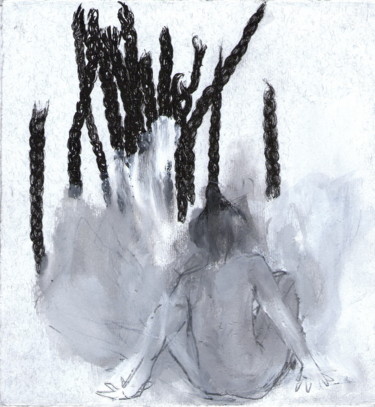 Dibujo titulada "hair 02" por Vanja Subotic, Obra de arte original, Tinta