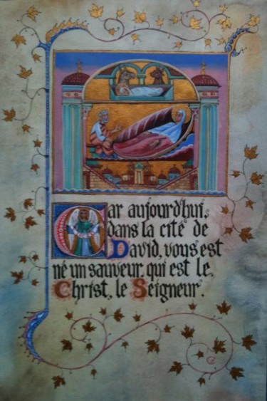Painting titled "carte de Noël. La N…" by Svetlana Claude, Original Artwork, Oil