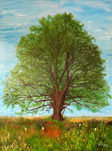 Painting titled "Der Baum" by Sven Bleckmann, Original Artwork, Acrylic Mounted on Wood Stretcher frame