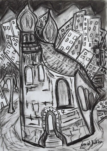 Painting titled "Frauenkirche in Mün…" by Sven W. Dahlke, Original Artwork, Charcoal