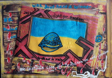 Malerei mit dem Titel "War don't have a wi…" von Sven W. Dahlke, Original-Kunstwerk, Collagen