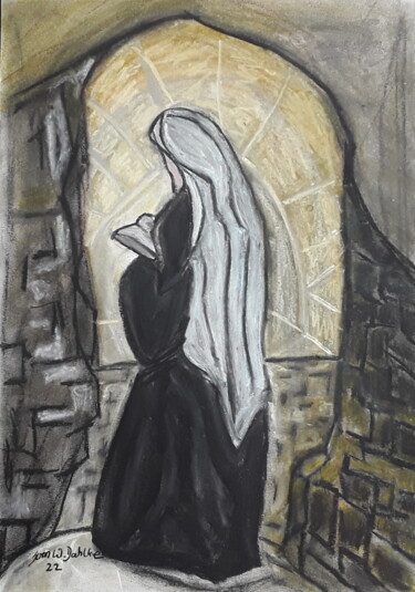 Pittura intitolato "Nonne en prière" da Sven W. Dahlke, Opera d'arte originale, Carbone