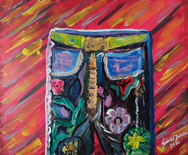 Malerei mit dem Titel "flower-power, bluej…" von Sven W. Dahlke, Original-Kunstwerk, Acryl