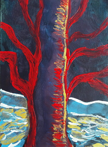 Painting titled "the red tree" by Sven W. Dahlke, Original Artwork, Acrylic