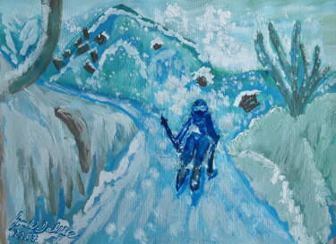Schilderij getiteld "skiing" door Sven W. Dahlke, Origineel Kunstwerk, Gouache