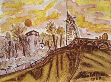 Malerei mit dem Titel "Burj al Arab" von Sven W. Dahlke, Original-Kunstwerk, Aquarell