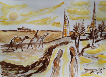 Pintura intitulada "Dubai Vision" por Sven W. Dahlke, Obras de arte originais, Aquarela