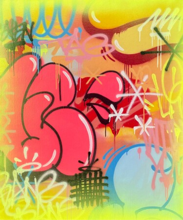 Painting titled "Sunny" by Sven, Original Artwork, Spray paint Mounted on Wood Stretcher frame