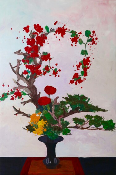 Malerei mit dem Titel "Red Peony" von Sophius, Original-Kunstwerk, Acryl Auf Keilrahmen aus Holz montiert
