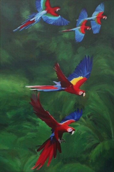 Painting titled "Tropic fly away" by Sophius, Original Artwork, Acrylic Mounted on Wood Stretcher frame