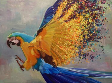 Painting titled "Blue Macaw" by Sophius, Original Artwork, Acrylic Mounted on Wood Stretcher frame