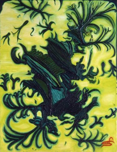 Painting titled "Green Camaieu" by Sven Vandenbosch, Original Artwork, Oil