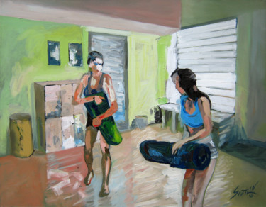 Painting titled "Before the exercise…" by Svetlin Kolev, Original Artwork, Oil