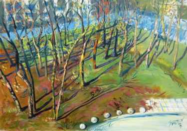 Painting titled "View from the terra…" by Svetlin Kolev, Original Artwork, Oil