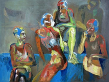 Painting titled "Swimmers III" by Svetlin Kolev, Original Artwork, Oil