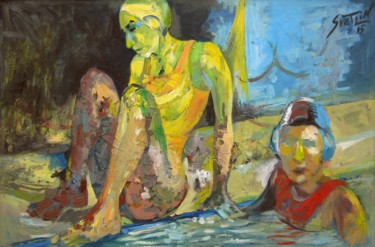Painting titled "Swimmers II" by Svetlin Kolev, Original Artwork, Oil