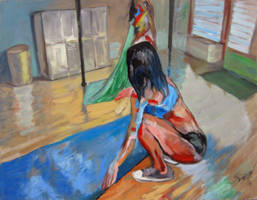 Painting titled "Before the exercise…" by Svetlin Kolev, Original Artwork, Oil