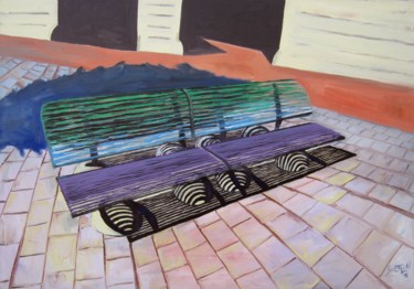 Painting titled "Portrait of a bench" by Svetlin Kolev, Original Artwork, Oil