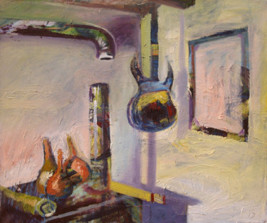 Malerei mit dem Titel "Unfinished interior" von Svetlin Kolev, Original-Kunstwerk, Öl