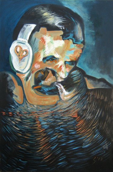 Peinture intitulée "Van Gogh with headp…" par Svetlin Kolev, Œuvre d'art originale, Huile