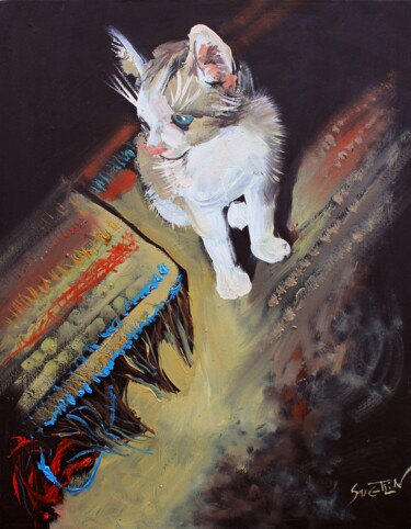 Painting titled "The kitten" by Svetlin Kolev, Original Artwork, Oil