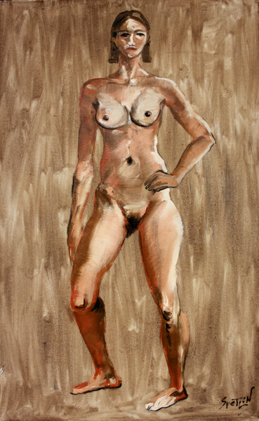 Painting titled "Evening nude I" by Svetlin Kolev, Original Artwork, Oil