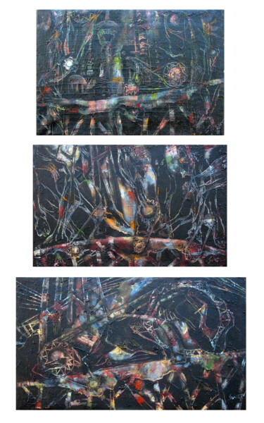 Malerei mit dem Titel "Sisyphus triptych" von Svetlin Kolev, Original-Kunstwerk, Öl