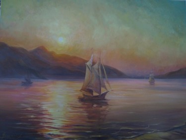 Painting titled "Marmaris deniz" by Svetlana Karpova, Original Artwork