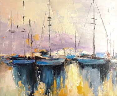 Pintura titulada "Oil painting "Boats…" por Sveta Makarenko, Obra de arte original, Oleo