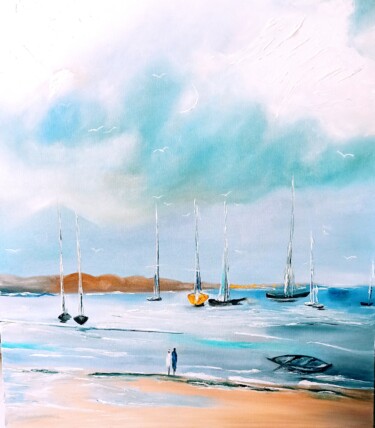 Painting titled "A Quiet Harbor" by Sveta Makarenko, Original Artwork, Oil