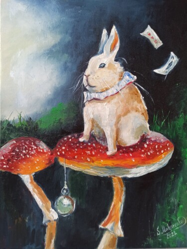 Картина под названием "White Rabbit" - Sveta Makarenko, Подлинное произведение искусства, Масло