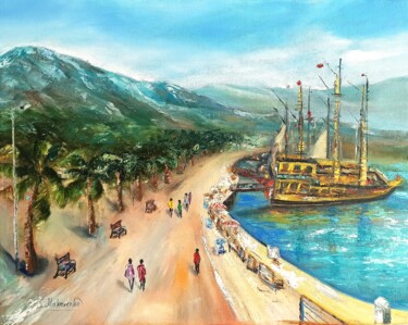 Pittura intitolato "" Yachts at the pie…" da Sveta Makarenko, Opera d'arte originale, Olio