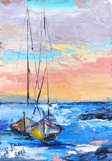 Painting titled "Evening by the sea…" by Sveta Makarenko, Original Artwork, Oil